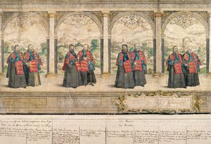 Imaginäre Prozession des Hosenbandordens in Windsor, graviert von Marcus Gheeraerts 1576 (kolorierte Radierung) von English School